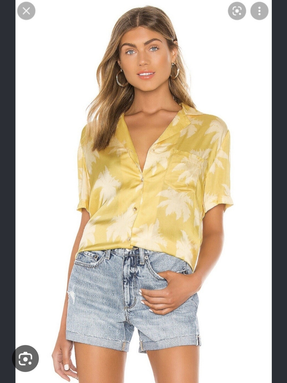 Pistola Yellow Palm-Print Short Sleeve Button-Down Shirt